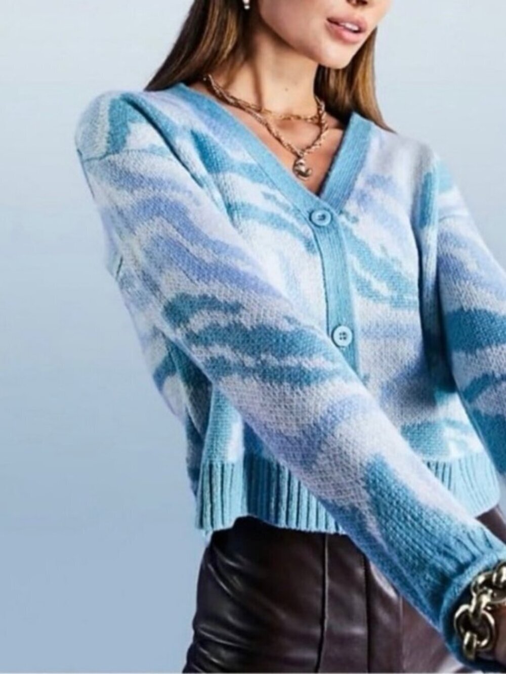 ASOS Design Blue Abstract Cardigan Cropped Button Front Size US 10